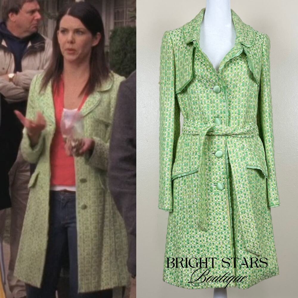 Rare Green Tweed Trench Coat As Seen On ASO Lorelai Gilmore Girls Vintage Y2K